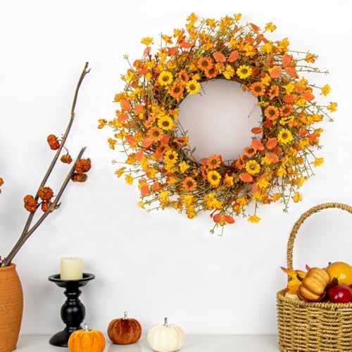 18 Inches Rustic Fall Wreath with Wildflowers