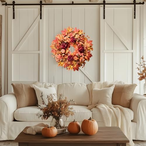 26 Inch Autumn Wreath for Front Door Decor