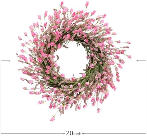 TEMPUS 20 Inch Pink Flower Wreath for Front Door