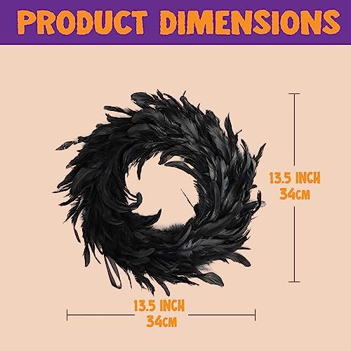 JOYIN 135 Inch Black Natural Feather Wreath for Halloween Decorations