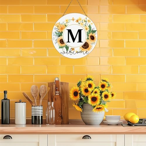 Sunflower Monogram Letter M Wreath Front Door Decor