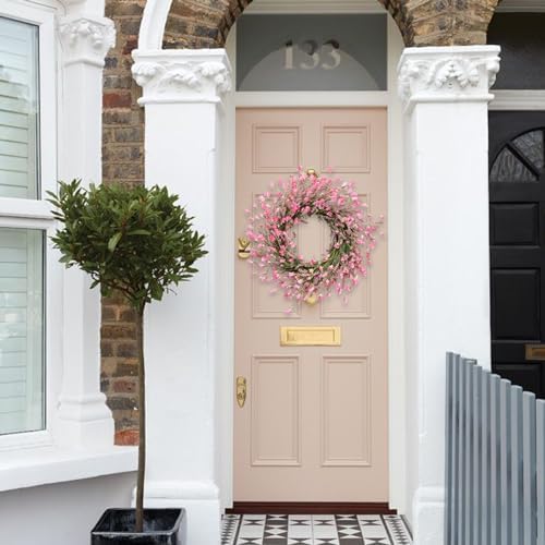 TEMPUS 20 Inch Pink Flower Wreath for Front Door