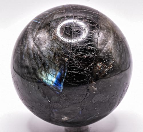 Rainbow Blue Flash Labradorite Sphere with Stand