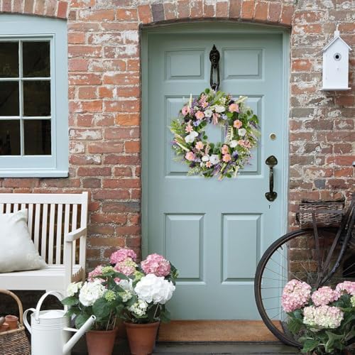 22 Inch Faux White Morning Glory Wreath for Front Door