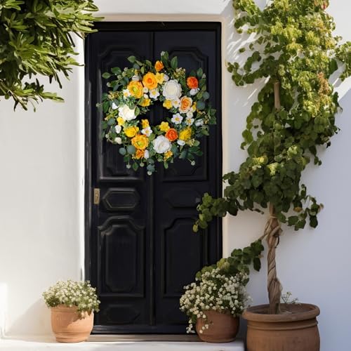 24 Inch Artificial Roses Wreath for Front Door and Wall