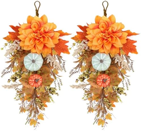 22 Fall Wreaths Front Door 2PCS Teardrop Swag Decor