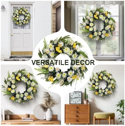 Spring Wreath for Front Door 20 Inch Artificial Daisy Flower Decor