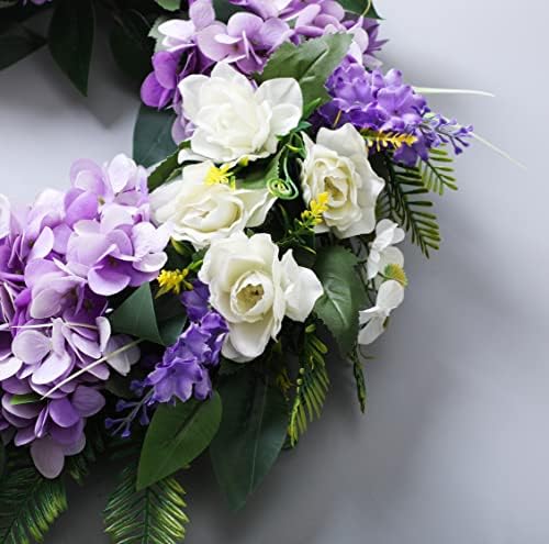 Purple Hydrangea Summer Wreath 18 Inch Grapevine Base for Front Door