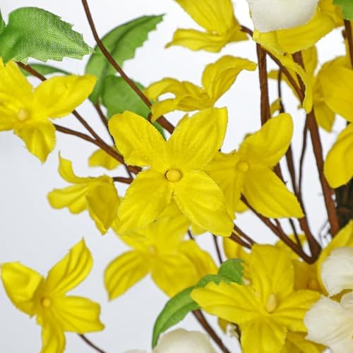 20 Inch Artificial Forsythia Wreath with Daisy for Home Decor