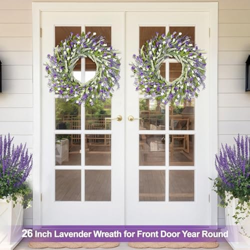 Artgar 26 Inch Lavender Wreath for Front Door