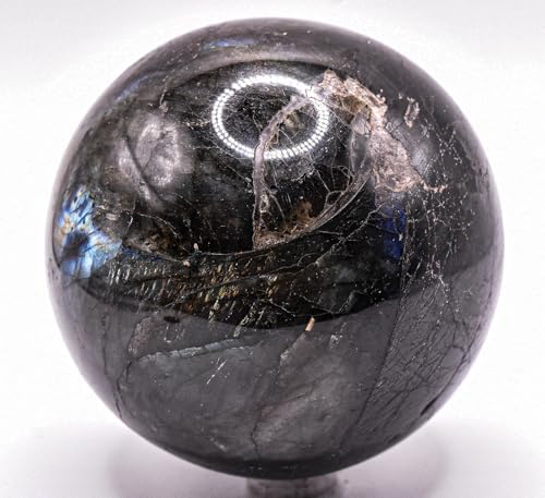 Rainbow Blue Flash Labradorite Sphere with Stand