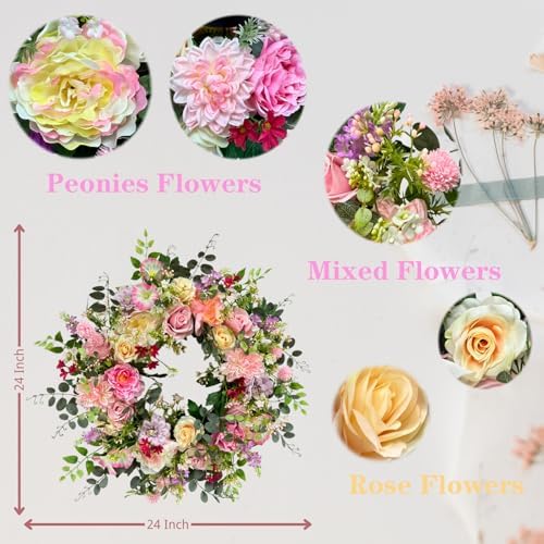 24 Inch Artificial Flower Wreath for Front Door