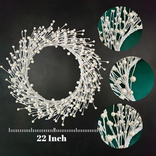 Pearl White Berry Wreath for Front Door 20 Inch Wall Hanging