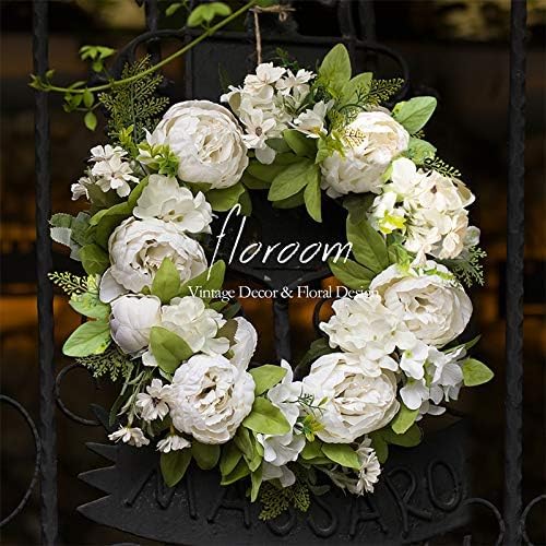 Floroom Artificial White Peony Wreath 15-16 Inches