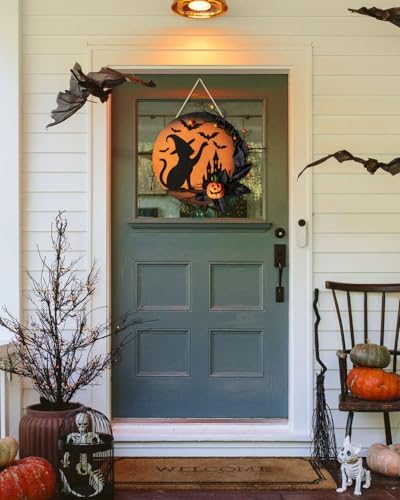 Halloween Wreath Front Door Decor 12 Inch Wood Wreath