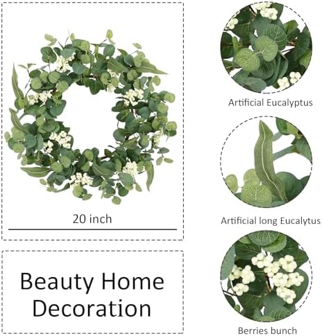 18 Inch Eucalyptus Wreath for Front Door Decor