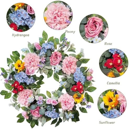 24 Inch Spring Summer Wreath for Front Door