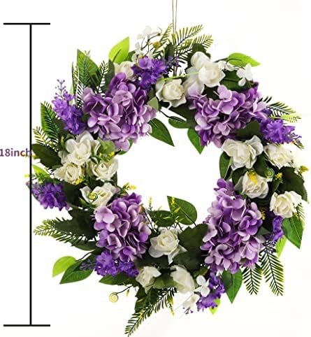 Purple Hydrangea Summer Wreath 18 Inch Grapevine Base for Front Door