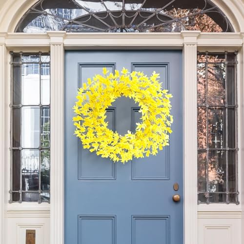 20 inch Artificial Forsythia Wreath for Front Door and Porch Decor