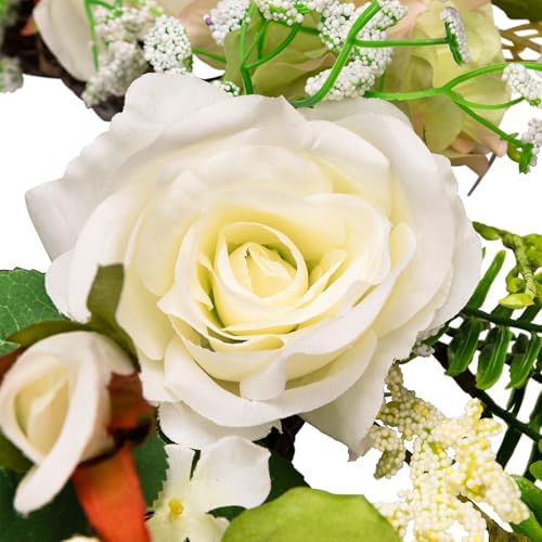 Northlight Peony and Rose Artificial Spring Wreath 24-inch White Green