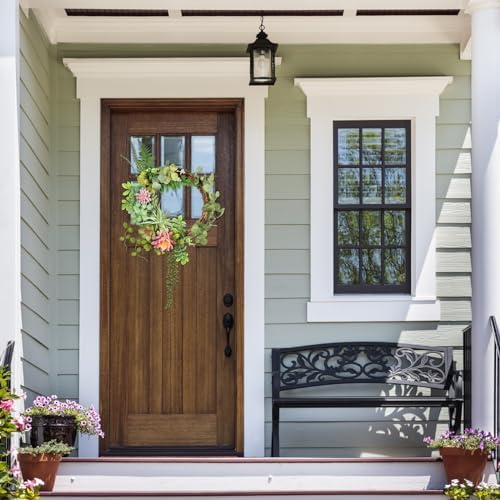 Beinhome 16 Inch Artificial Succulent Wreath for Front Door and Wall Decor