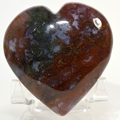 HQRP 64mm Moss Agate Puffy Heart with Stand