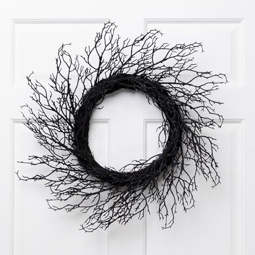 Northlight Glittered Twig Artificial Halloween Wreath - 24 Black