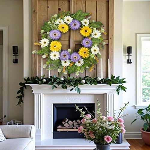Artificial Chrysanthemum Spring Wreath 22 Inches