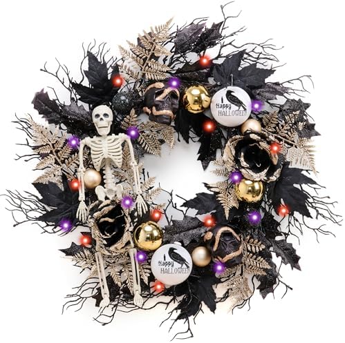 Collapsible Halloween Door Wreath with LED Lights