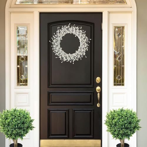 Pearl White Berry Wreath for Front Door 20 Inch Wall Hanging