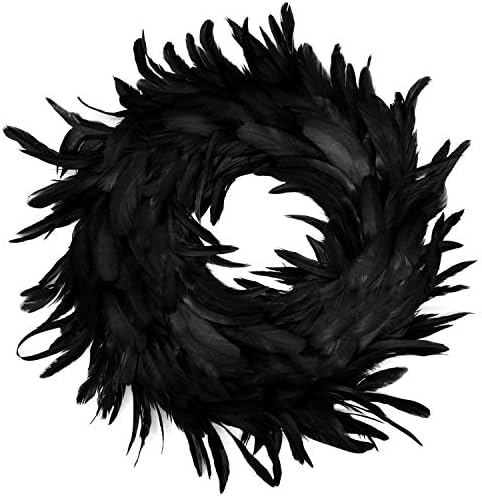 JOYIN 135 Inch Black Natural Feather Wreath for Halloween Decorations