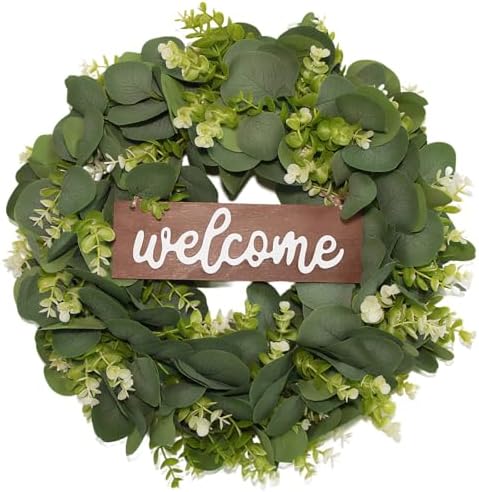 Green Eucalyptus Leaf Wreath with Welcome Sign