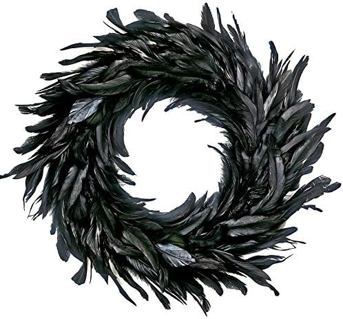 MOVINPE Black Feather Wreath - 15 Inch Halloween Decor Prop