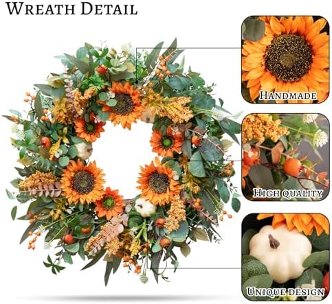 24 Inch Fall Door Wreath with Sunflowers and Berries