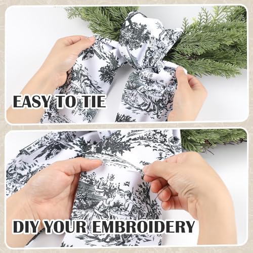 Black Wreath Sash for Front Door - 2 Pcs French Toile Accents for Home Decor