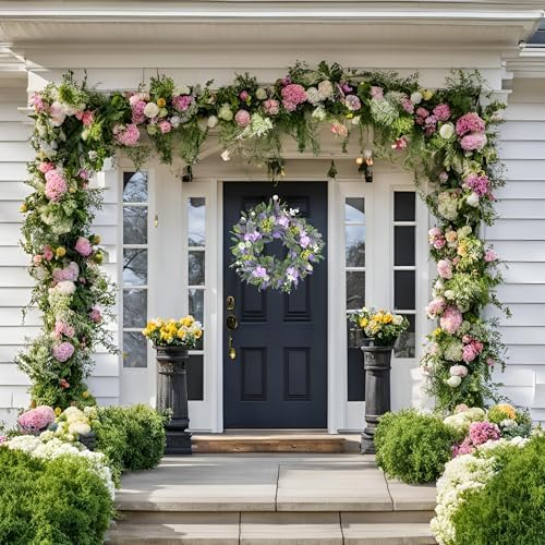 21 Inch Purple Floral Wreath for Front Door and Home Decor