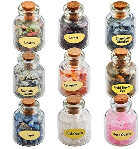 Mookaitedecor Bundle - 2 Items Chakra Healing Stones Mini Glass Wishing Bottles Set