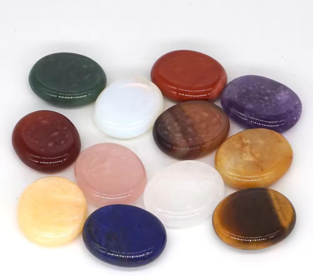 Approx 26x22mm Oval Natural Stone Palm Worry Stone