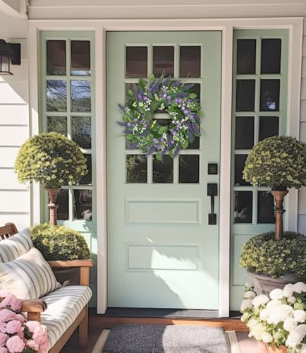 Lavender Wreath for Front Door 20 inch Artificial Farmhouse Decor