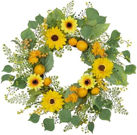 Lemon Sunflower Wreath for Front Door Spring Decor