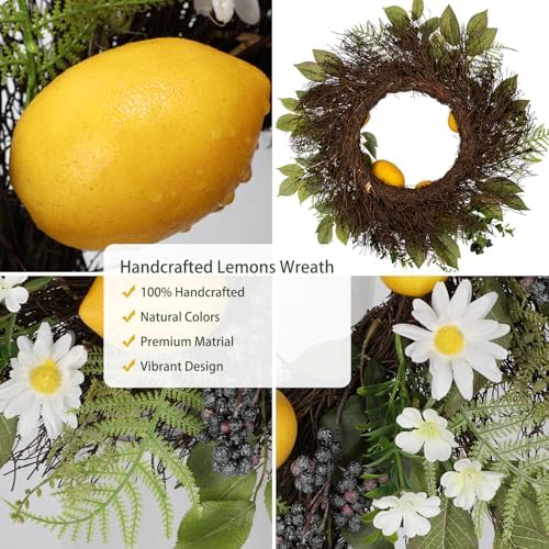 18 Inch Artificial Lemon Wreath for Front Door Summer Door Decor