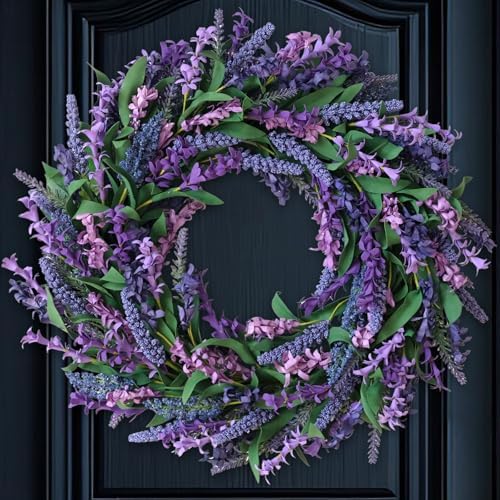22 Inch Spring Summer Front Door Wreath Purple Lavender Decorative Accents