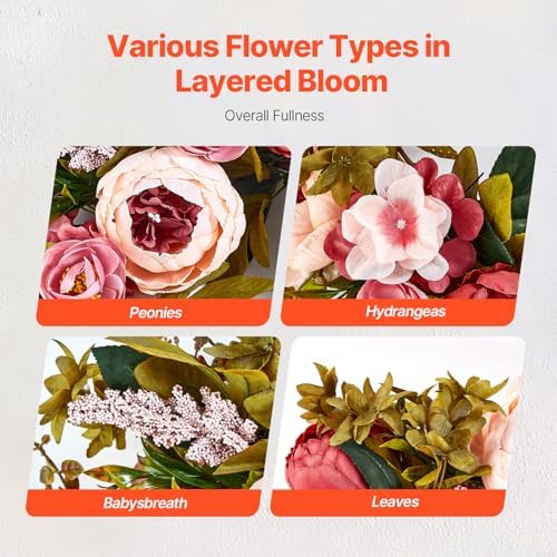 VEVOR 19 Inch Artificial Peony Wreath for Front Door