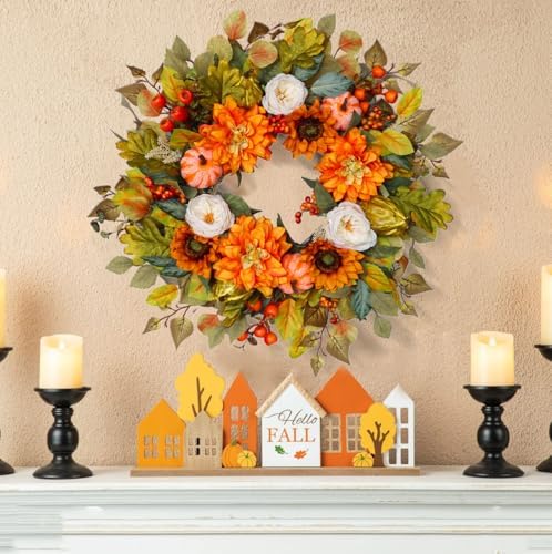 24 Inch Fall Wreath with Pumpkins and Berries