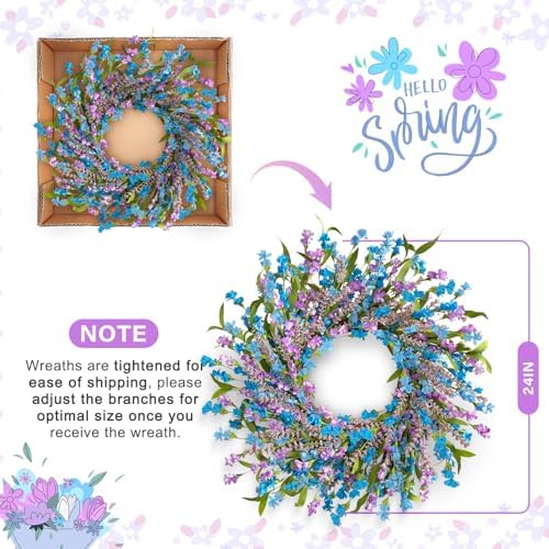 24 Inch Blue Wreath for Front Door and Window Decor