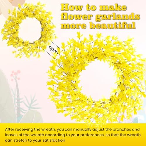 20 inch Artificial Forsythia Wreath for Front Door and Porch Decor