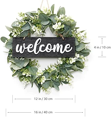 Dremisland 16 Inch Artificial Eucalyptus Wreath with Welcome Sign