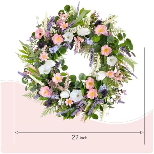 22 Inch Faux White Morning Glory Wreath for Front Door