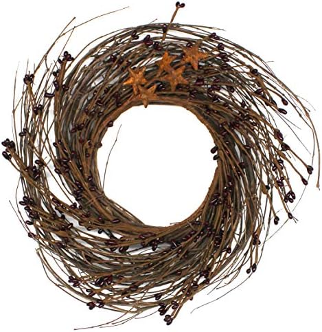 Primitives Rustic Wreath with Barn Stars and Berries 12 Inch Burgundy