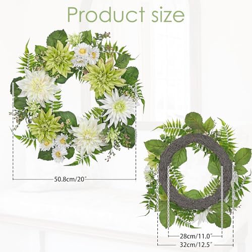 Briful 20in Artificial Dahlia Wreath for Front Door